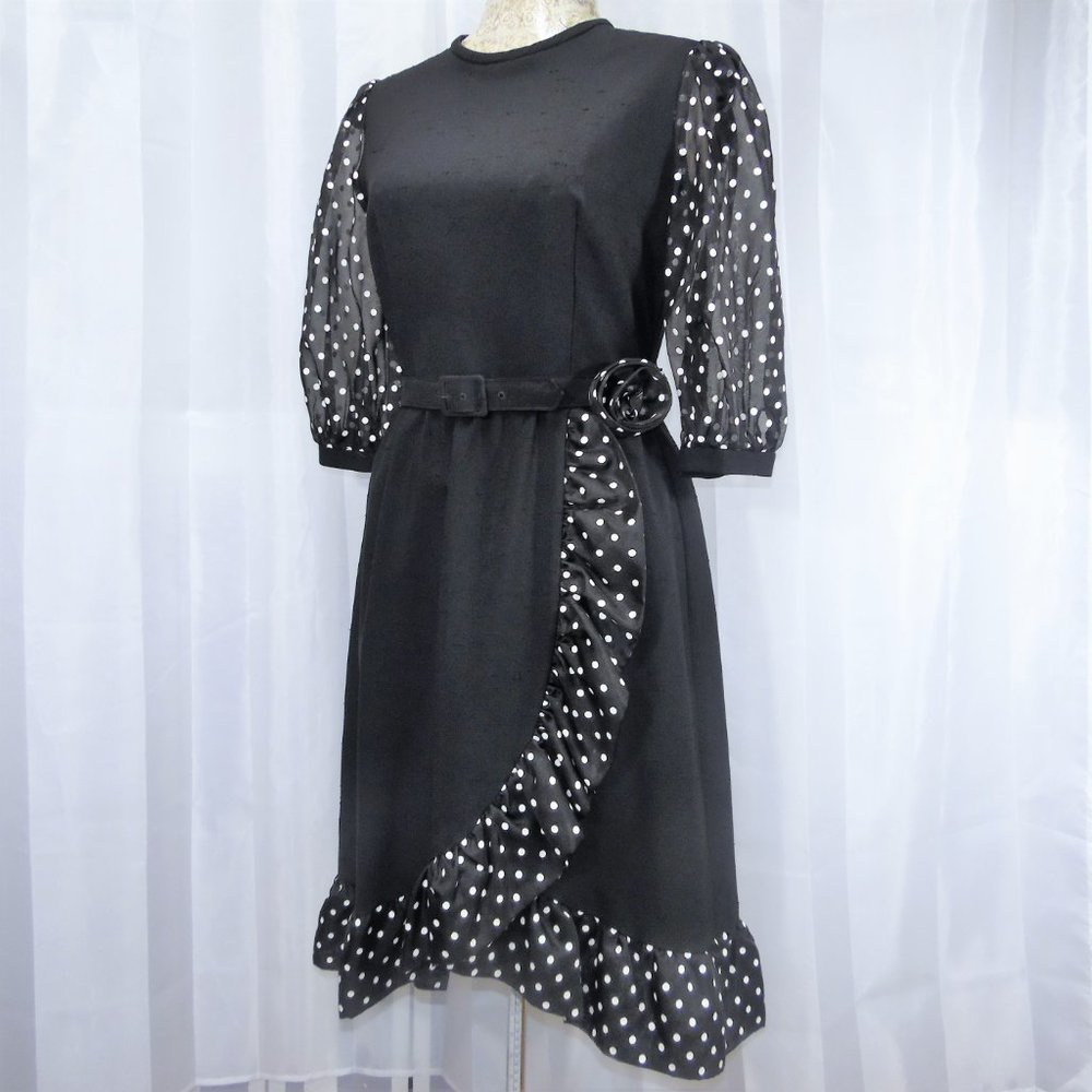Herman Marcus Vintage Black Dress with Ruffles - Picture 5 of 16